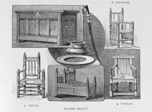 Zarándok ereklyék, illusztráció az "Amerika elbeszélő és kritikai története" III. kötetéből, 1886. alkotó: English School