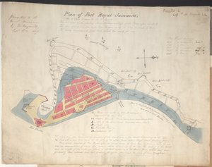 Port Royal Jamaica terve, ahogyan a földrengés előtt állt alkotó: English School