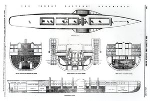 A Nagy Keleti gőzhajó terve és keresztmetszete, 1857 alkotó: English School