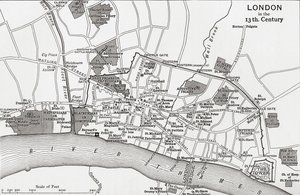 London terve a 13. században, J. R. Green „Az angol nép rövid története” című művéből, 1893-ban alkotó: English School