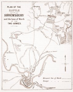 A Shrewsbury-i csata terve és a két hadsereg márciusi vonala alkotó: English School