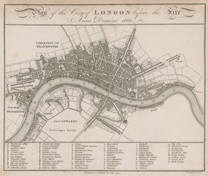 London City terve az 1666-os tűzvész előtt alkotó: English School