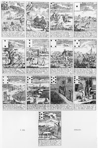 Buborékvállalkozásokat gúnyoló kártyajáték, 1720 körül alkotó: English School