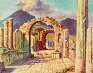 Pompeji, kilátás a Vezúv felé (színes litográfia) alkotó: English School