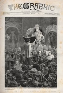 XIII. Leó pápa (XIII. Leon) A pápa püspöki jubileuma, Őszentsége kihirdeti az áldást a jubileumi mise után a római Szent Péter-templomban - Illusztráció a grafikához, 1893. március 4. alkotó: English School