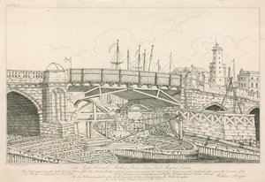 Az Old London Bridge egy része, 1826-ban az építési munkálatok során alkotó: English School