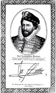 Sir Christopher Hatton (1540-91) arcképe és aláírása