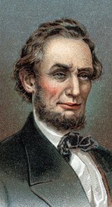 Abraham Lincoln portréja – Abraham Lincoln (1809-1865), az Amerikai Egyesült Államok 16. elnökének portréja – A „” Leaders of Men” sorozatból – Kromolitográfia – Angol iskola, 20. század – alkotó: English School