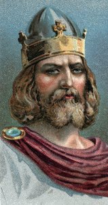 Nagy Alfréd (Nagy Alfréd, 849-899), Wessex királyának portréja, Kr. u. 800-as évek – „Az emberek vezetői” sorozatból” – Kromolitográfia – Angol iskola, 20. század alkotó: English School