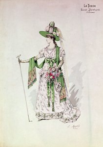 Sarah Bernhardt (1844-1923) portréja Victorien Sardou (1831-1908) „La Tosca” című előadásában a Líceumban, 1888. július 9. (színes metszet) alkotó: English School