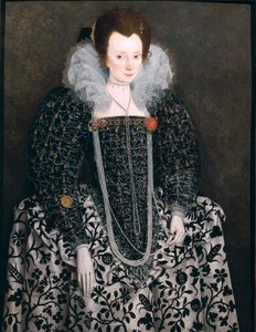 Egy nő portréja, akit hagyományosan Mary Clopton (született Waldegrave) néven azonosítanak a Kentwell Hallból, Suffolkból, 1600 körül