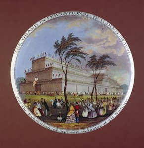 Kristálypalotát ábrázoló edényfedél, T.J. és J. Mayer, Dale Hall, Longport, Staffordshire. alkotó: English School