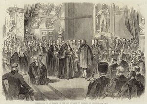 A londoni City szabadságának bemutatása Garibaldinak a Guildhallban alkotó: English School