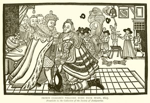 Károly herceget köszöntjük haza Spanyolországból, 1623 alkotó: English School