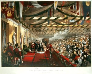 Alexandra dán hercegnő 1863. március 7-én érkezik Londonba a The Bricklayers Arms Station-re leendő férjével, a walesi herceggel. 1863 (színes litó) alkotó: English School