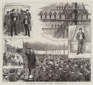 Nyereménynap a HMS Worcester fedélzetén (metszet) alkotó: English School