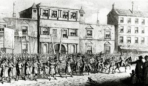 A szabadkőműveseket gúnyoló 1741-es londoni körmenet, 1843 alkotó: English School