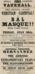 Promóciós szórólap a második nagy velencei karneválhoz és a Bal Masque-hoz a Royal Gardensben, Vauxhall, London alkotó: English School