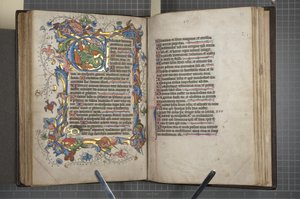 Zsoltáros sarum használatú naptár, Fol 72 verso fol 73 recto, c.1425-75 (tinta, festék és arany pergamen) alkotó: English School