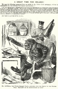 Punch karikatúra: A Great Time for Ireland! Ír nacionalizmus (metszet) alkotó: English School