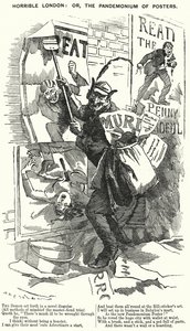 Punch rajzfilm: Borzalmas London: avagy, Plakátok Pandemonium - London Hasfelmetsző Jack gyilkosságai idején (metszet) alkotó: English School