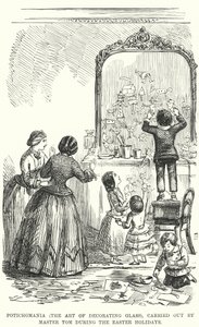 Punch karikatúra: Tom mester által a húsvéti ünnepek alatt végzett potichománia (az üvegdíszítés művészete) (metszet). alkotó: English School
