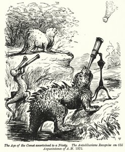 Punch rajzfilm: dinoszauruszok üstököst néznek (metszet) alkotó: English School