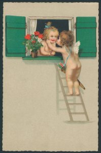 Putti csókolózik alkotó: English School