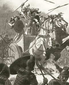 Boadicea királynő a szekerén (litho) alkotó: English School