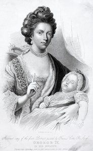 Charlotte királynő, III. György király hitvese kisfiukkal, a leendő régens herceggel és IV. György királlyal alkotó: English School
