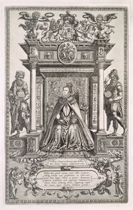 I. Erzsébet királynő (1533-1603) a földrajz és a csillagászat patrónusa, az 1579-es angol szász térképek könyvének előlapja alkotó: English School