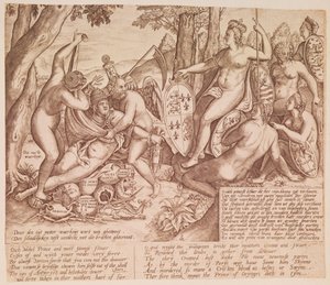 I. Erzsébet angol királynő mint Diana istennő, aki XIII. Gergely pápa felett ítélkezik. alkotó: English School