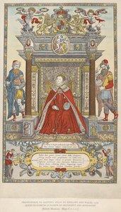 Erzsébet királynő a földrajz és a csillagászat mecénása. Saxton 1579-es Anglia-Wales atlaszának előlapja (színes litó) alkotó: English School
