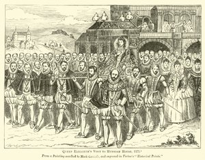 Erzsébet királynő látogatása a Hunsdon-házban, 1571 alkotó: English School