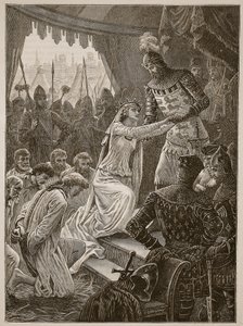 Philippa királynő közbenjár a calais-i polgárokért, a Cassells Illustrated History of England illusztrációja (szépia fotó) alkotó: English School