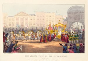 Viktória királynő belép London városába a Temple Barban, G. Tregear metszetével, 1837 alkotó: English School