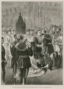 Viktória királynő megcsókolja gyermekeit alkotó: English School