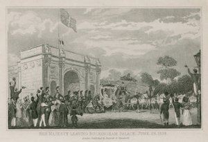 Viktória királynő elhagyja a Buckingham-palotát, 1838. június 28-án alkotó: English School