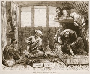 Vasúti utazás Indiában, illusztráció a Cassells Illustrated History of Englandből alkotó: English School