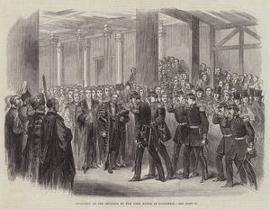 A belgák fogadása a főpolgármester által a Guildhallban (metszet) alkotó: English School