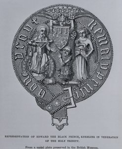 A Szentháromság tiszteletére térdelő Fekete Edward Edward ábrázolása alkotó: English School