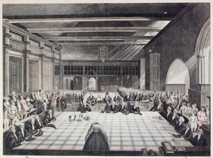 A londoni seriffek átadási ceremóniájának ábrázolása (színes metszet) alkotó: English School