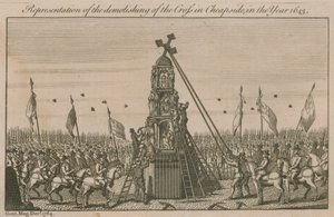 A Cheapside-i kereszt lerombolásának ábrázolása 1643-ban alkotó: English School