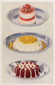 Szalagkocsonya; Vénusz puding; Borzselé és krém (színes litográfia) alkotó: English School