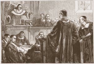 Richard Baxter Jeffreys bíró előtt, illusztráció: James Aitken Wylie (1808-1890) A protestantizmus története című könyvéből, pub. 1878 alkotó: English School