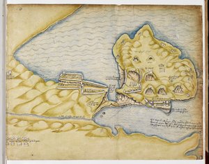 Richard Grenville Tintagel terve, 1583 körül (toll és akvarell papíron) alkotó: English School