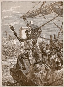 Richard leszállás Jaffában, illusztráció a Cassells Illustrated History of Englandből (szépia fotó) alkotó: English School