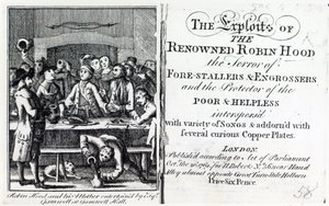 Robin Hood és édesanyja Esq Gamnell szórakoztatta a Gamnell Hallban, az 1769-ben megjelent „A híres Robin Hood hőstettei” előlapja (nyomtatott) alkotó: English School