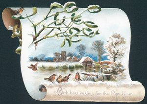 Robins a folyópart mellett, újévi kártya alkotó: English School