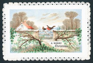 Robins ül a kapun, karácsonyi kártya alkotó: English School